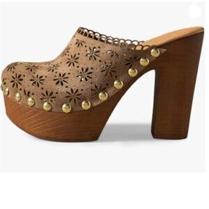 Brown Studded Women's Clogs